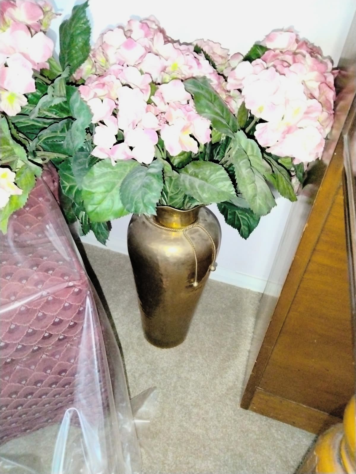 FL-009 Brass Vase Hydrangea Arrangement image 1