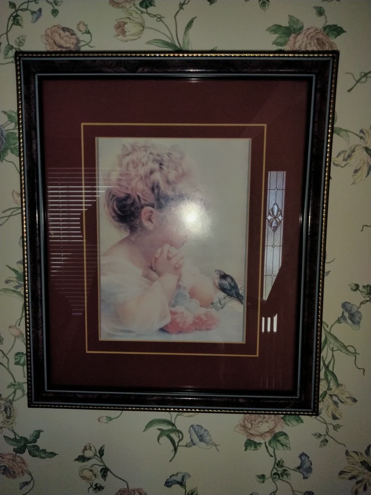 PI-006 Framed Print Of Praying Girl And Bird image 1