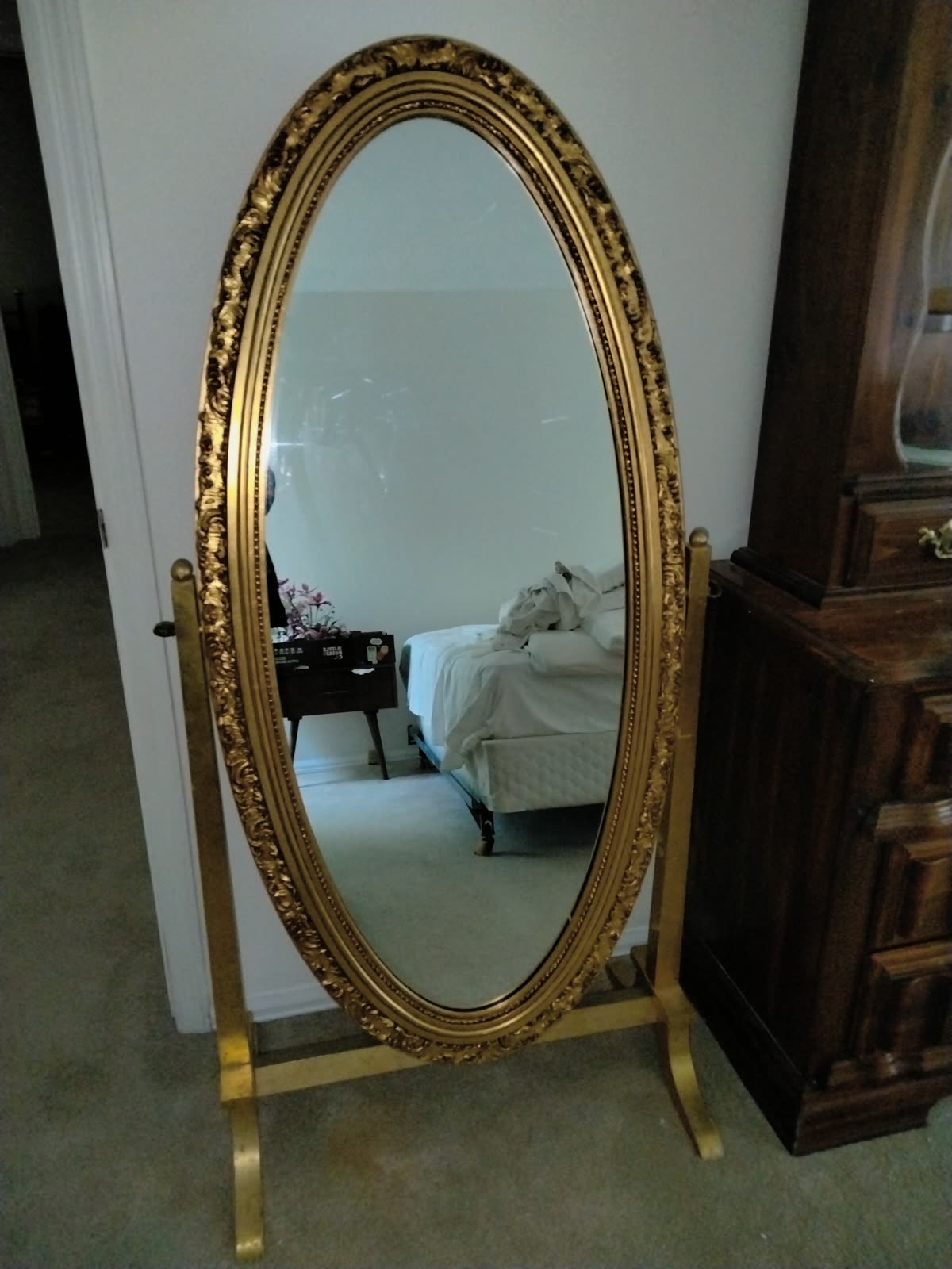 PI-001 Ornate Oval Cheval Floor Mirror image 1