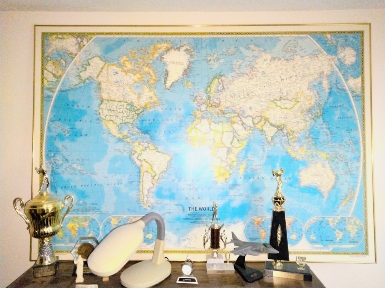 B4-010 Framed World Map With Trophies image 1